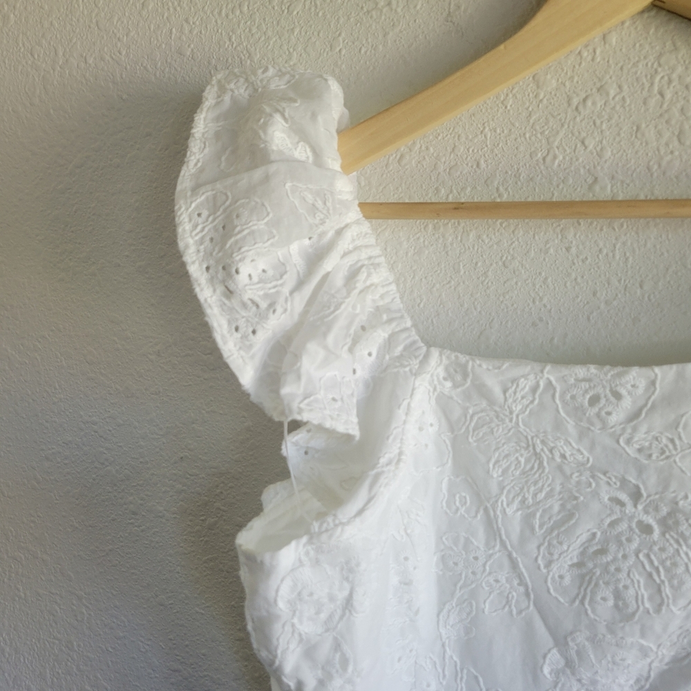 Sofia Jeans By Sofia Vergara White Eyelet Floral Ruffle Sleeve Top Womens XL - Picture 6 of 9